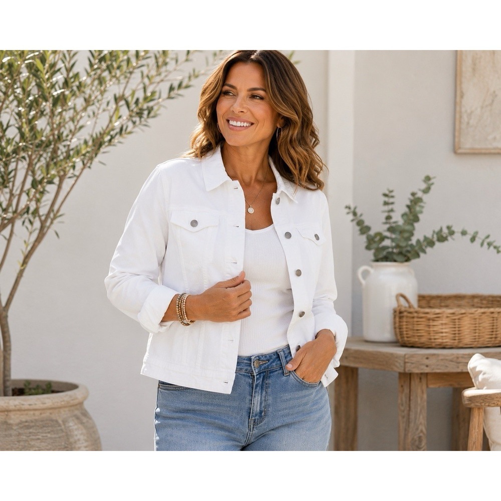 Cato Woman White Denim Jacket Women Plus‎ Size 18/20W Stretch Button Front